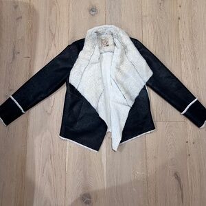 CHASER Faux Suede Shearling Reversible Long Sleeve Waterfall Neck Jacket